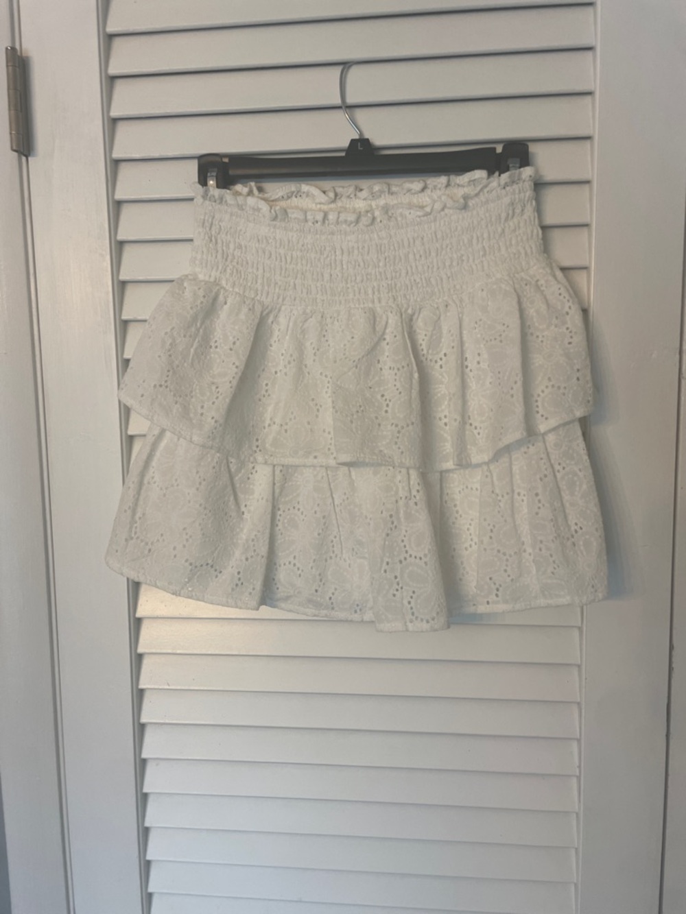 art class White Eyelet Smocked Tiered Mini Skirt